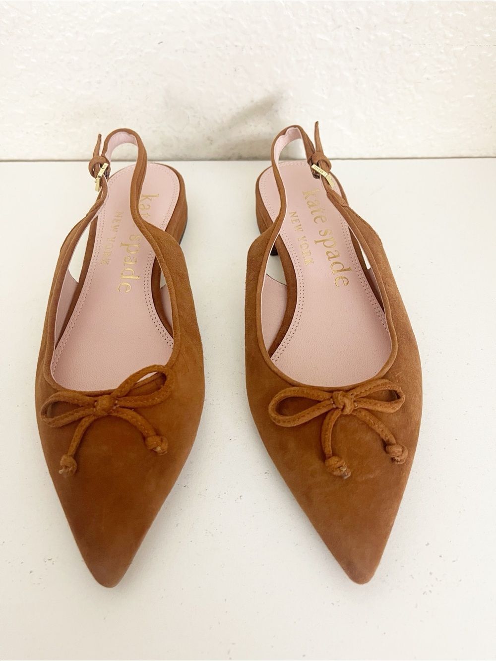 kate spade Tan Suede Pointed Slingback Flats with Bow - Picture 10 of 11